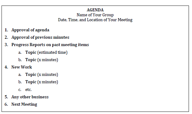 Sample complete agenda for meeting